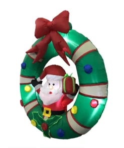 Impact Canopy USA Seasonal Inflatables Inflatable Yard Christmas Decoration, Door Wreath With Santa Claus - 4' Round