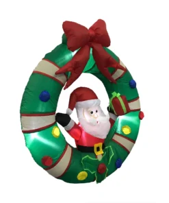 Impact Canopy USA Seasonal Inflatables Inflatable Yard Christmas Decoration, Door Wreath With Santa Claus - 4' Round