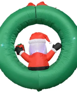 Impact Canopy USA Seasonal Inflatables Inflatable Yard Christmas Decoration, Door Wreath With Santa Claus - 4' Round