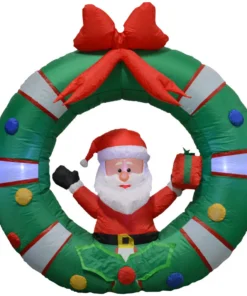 Impact Canopy USA Seasonal Inflatables Inflatable Yard Christmas Decoration, Door Wreath With Santa Claus - 4' Round