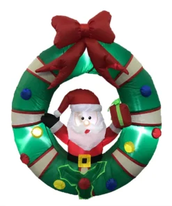 Impact Canopy USA Seasonal Inflatables Inflatable Yard Christmas Decoration, Door Wreath With Santa Claus - 4' Round