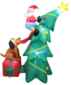 Impact Canopy USA Seasonal Inflatables Inflatable Yard Christmas Decoration, Christmas Tree With Dog - 6' Tall