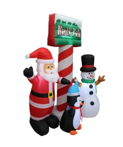Impact Canopy USA Seasonal Inflatables Inflatable Yard Christmas Decoration, North Pole Sign With Santa - 5' Tall - 4' Wide