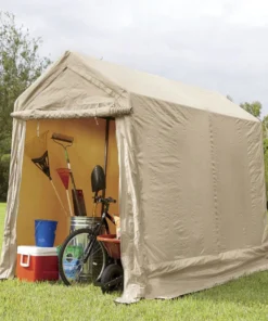 Impact Canopy USA Canopies 6x8 Portable Storage Shed - Motorcycle Cover - Lawnmower Shed - Tan