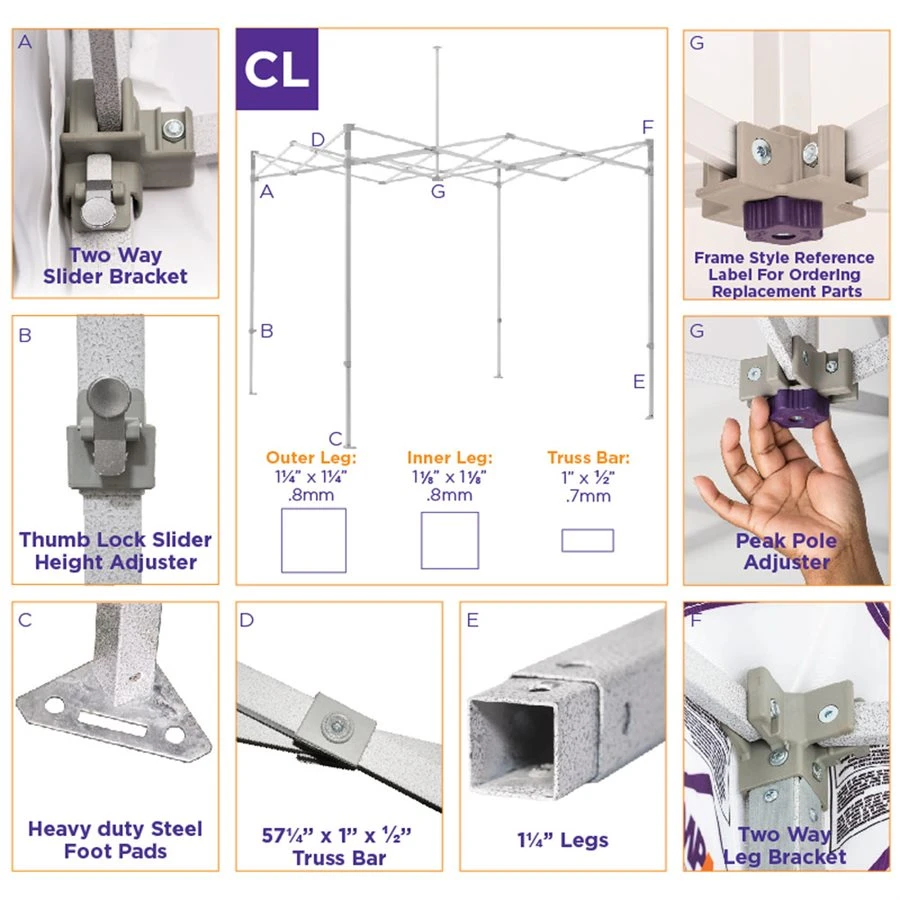 Impact Canopy USA 10x10 Heavy Duty Steel Pop Up Canopy Tent Replacement Frame - CL Canopy Accessories 4 Impact Canopy USA 10x10 Heavy Duty Steel Pop Up Canopy Tent Replacement Frame - CL Canopy Accessories