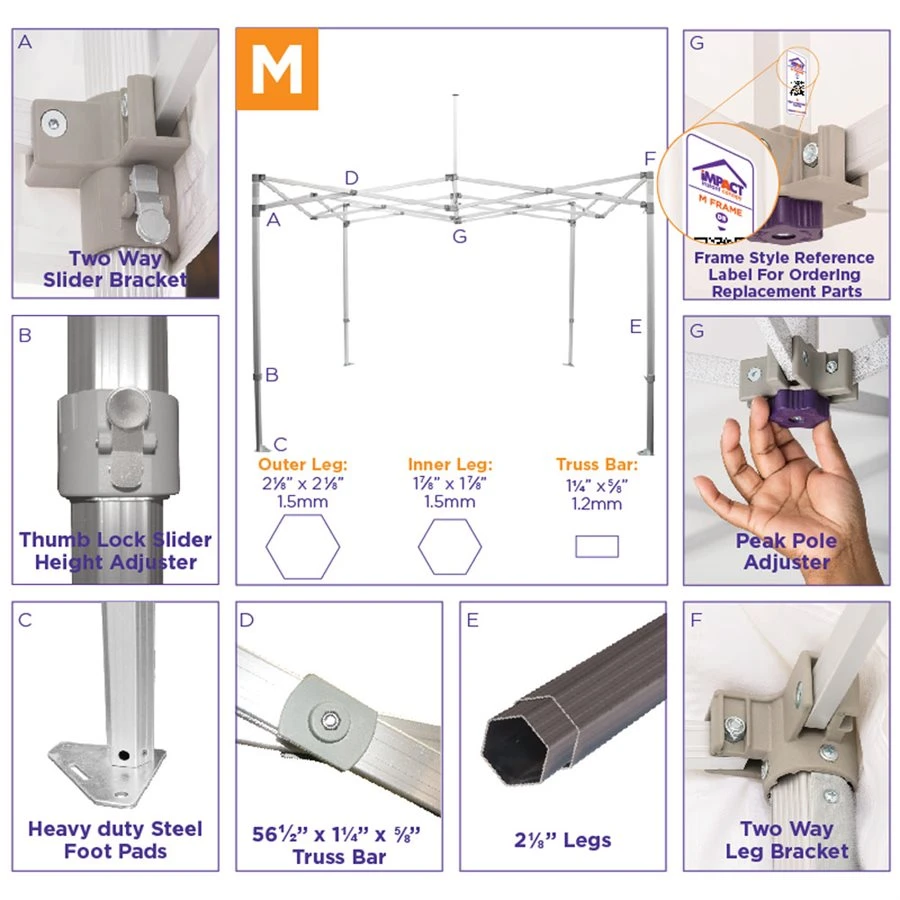 Impact Canopy USA 10X10 Super Duty Aluminum Pop Up Canopy Tent Replacement Frame - M 4 Impact Canopy USA 10X10 Super Duty Aluminum Pop Up Canopy Tent Replacement Frame - M