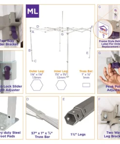 Impact Canopy USA 10X15 Industrial Aluminum Pop Up Canopy Tent Replacement Frame - ML