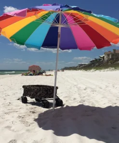 Impact Canopy USA Beach Umbrella Rainbow Includes Carry Bag - 8 Foot Rainbow Color With Sand Anchor Auger