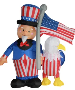 Impact Canopy USA 4th Of July Airblown Inflatable Yard Decoration Uncle Sam With American Eagle - 6ft Seasonal Inflatables